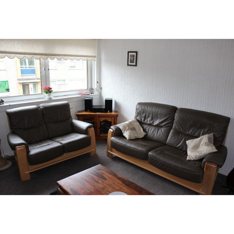 3+2 Seater Brown Leather Suite/Sofa