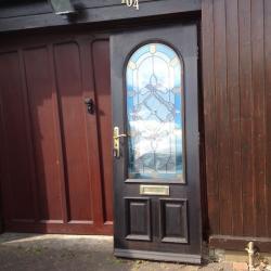 Solid wood door with stained glass insert size 6foot 6 inch by 2foot 6 inch 120 pound Ono