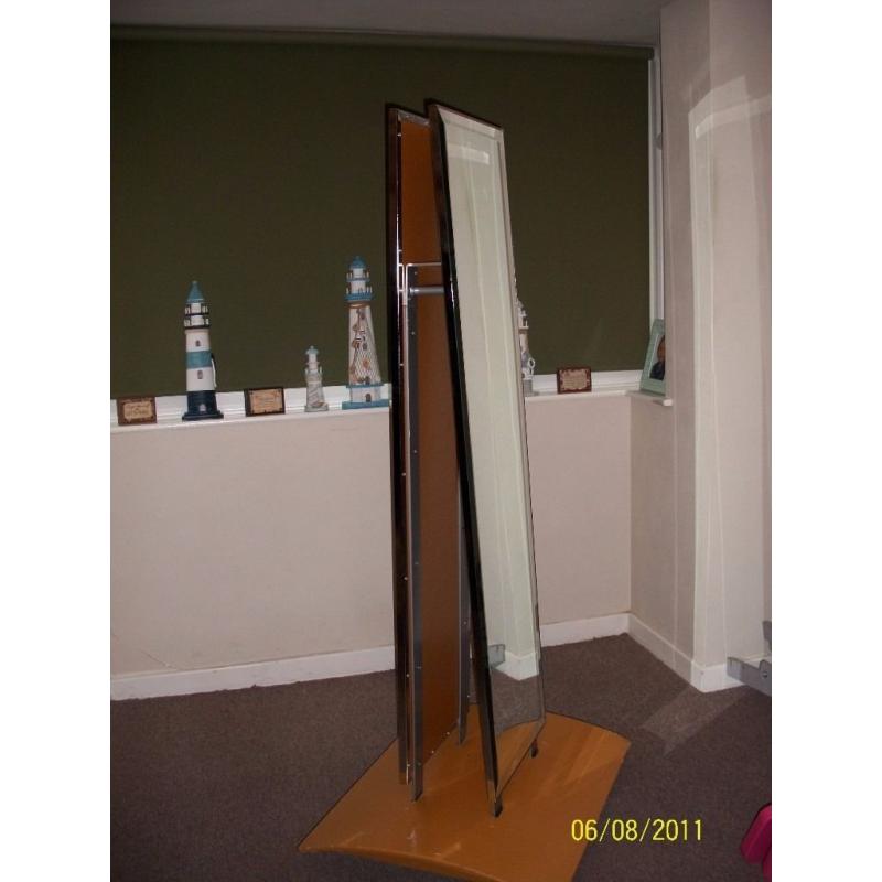 Shop mirror double sided on heavy duty light wood base with 4 strong sturdy wheels