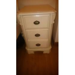 Shabby chic carved detail wooden bedside cabinet table