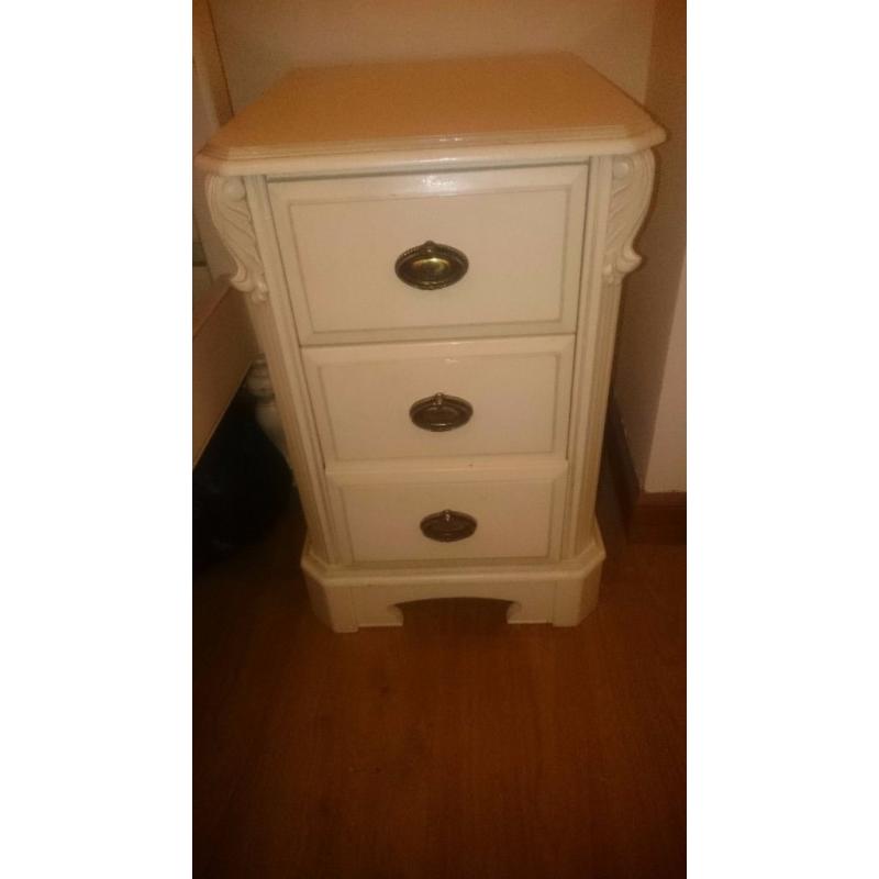 Shabby chic carved detail wooden bedside cabinet table