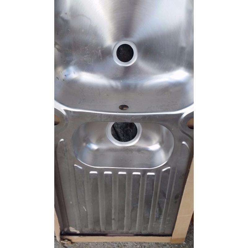Kitchen sink stainless steel still boxed sink and half bowl 20 inches wide 38 long