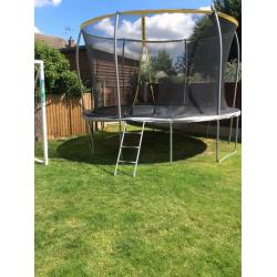 12 foot trampoline with enclosure, ladder and shoe bag