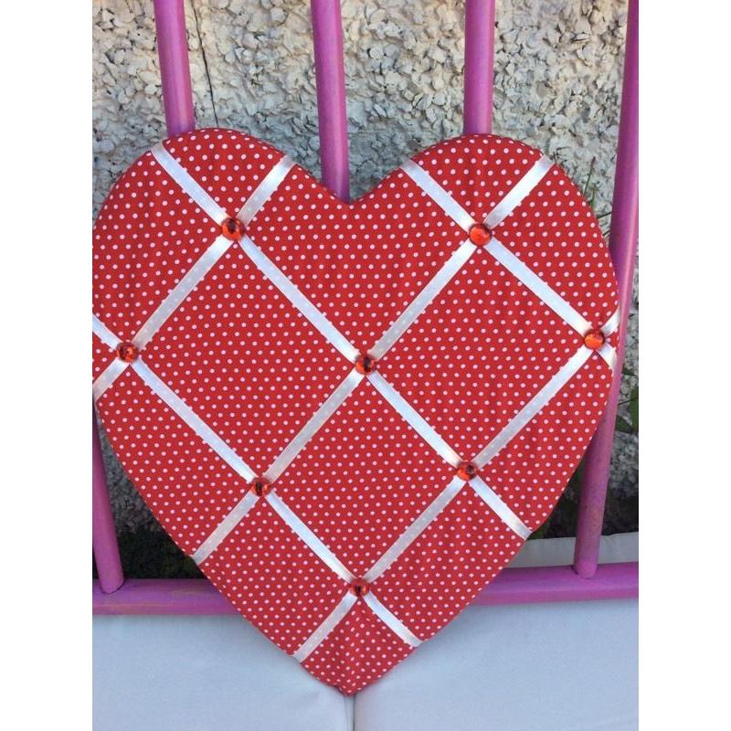 Red heart pin board photo board gingham style large