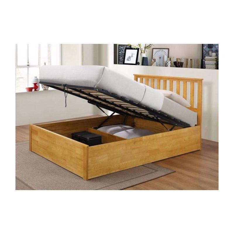 NEW Zoe 4ft 6 Solid Oak Rubberwood Wooden Double Storage Bed & Orthopeadic Mattress