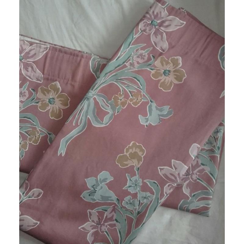 Pair of dusky pink curtains with flowers & bows