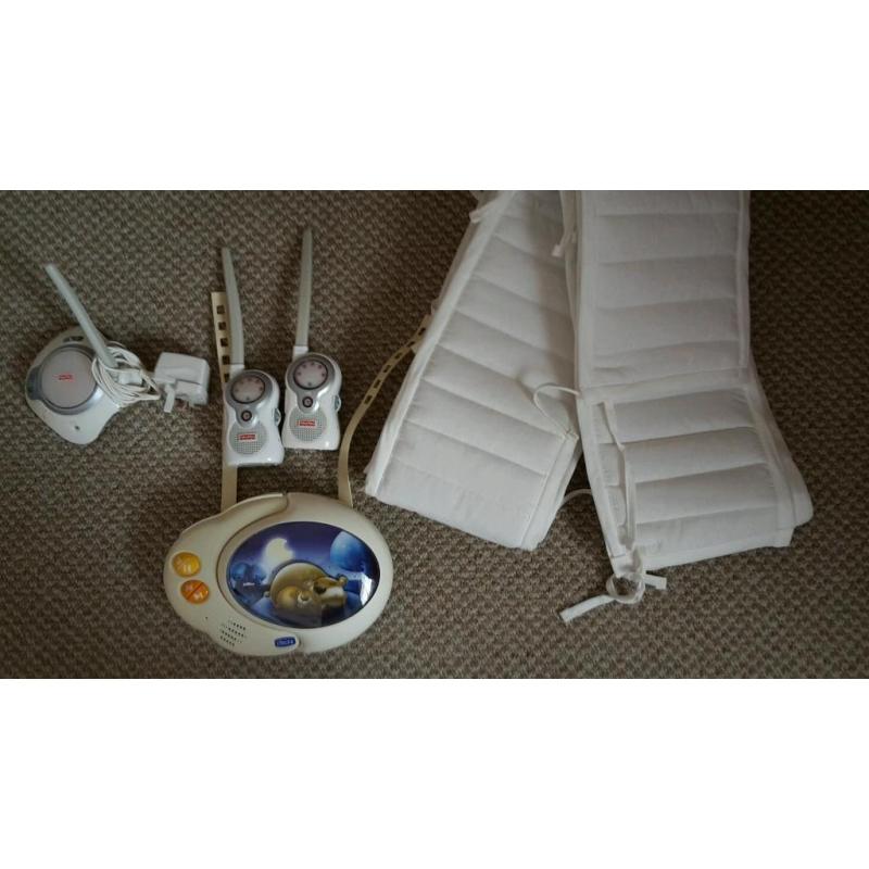 Baby monitors, musical night light and cot bumper