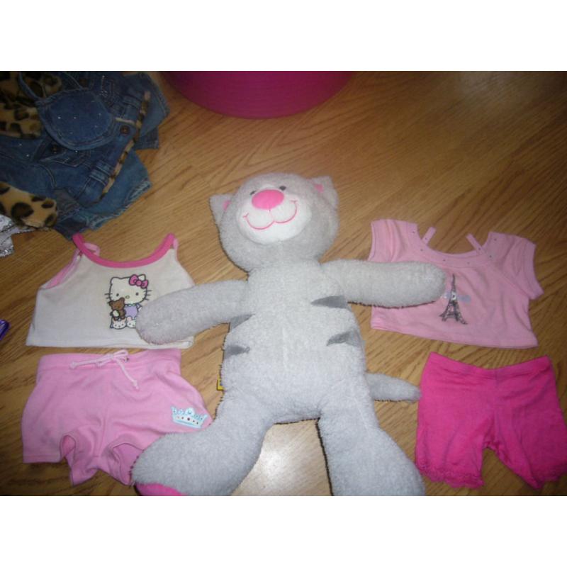Build a bear cat with two outfits, great condition