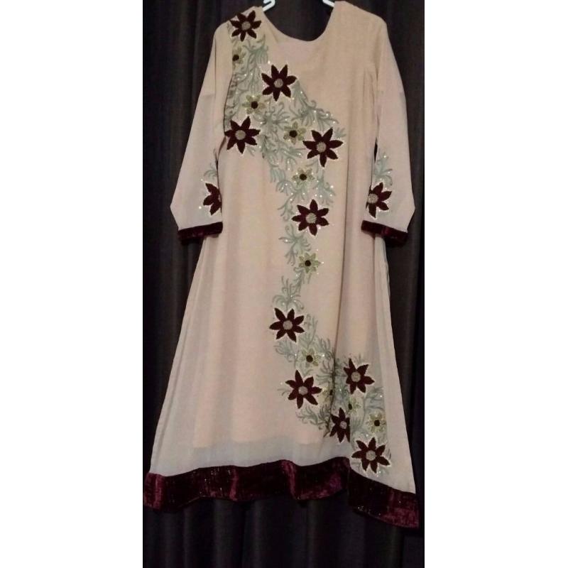 New Occational wear Light peach tone Ladies Asian Pakistani Indian Dress kurti suit-M