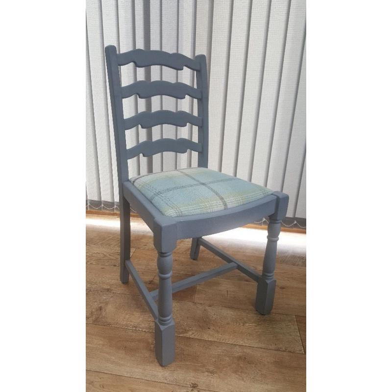 6 x Shabby Chic, Vintage, Grey Chalk and tartan wool upholstered chairs