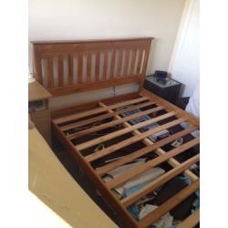 King Size pine bed frame + 2 matching side units
