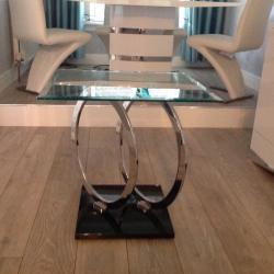 Two Glass And Crome Side Tables
