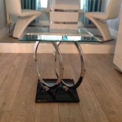 Two Glass And Crome Side Tables