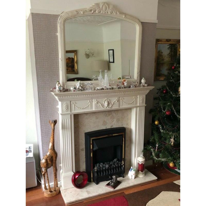 Marble Effect Fireplace & Mirror, Solid Marble Hearth