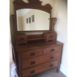 Solid wood chest of drawers and mirror