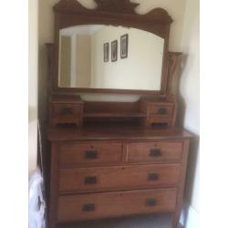 Solid wood chest of drawers and mirror