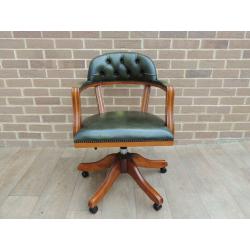 Smoky Green Leather Captains Chair (UK Pre Christmas DELIVERY)