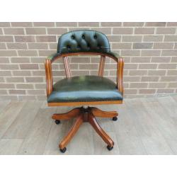 Smoky Green Leather Captains Chair (UK Pre Christmas DELIVERY)
