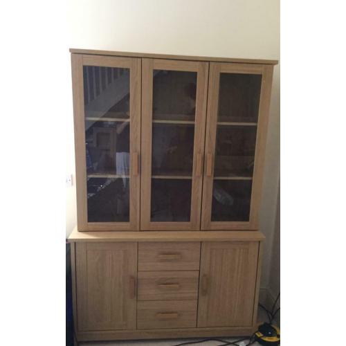 Two glass & oak dresser cupboards for sale