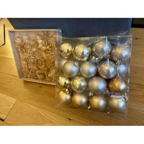 Christmas decorations- baubles and straw decorations