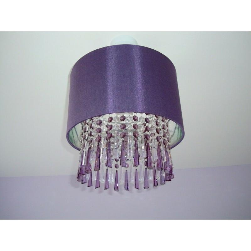 BRAND NEW - LAURA ASHLEY Purple Fabric Shade Chandelier - Ceiling Light with Acrylic Droplets