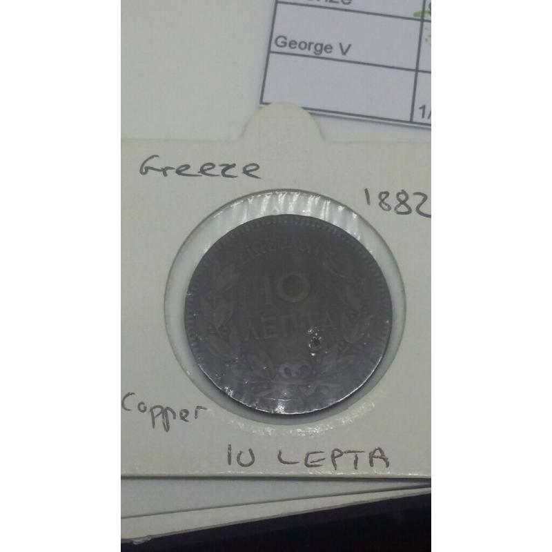 1882 Greece 10 lepta and 1912 t lepta coins