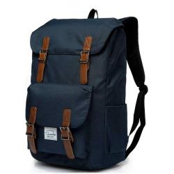 Backpack, navy, leather straps, water-resistant