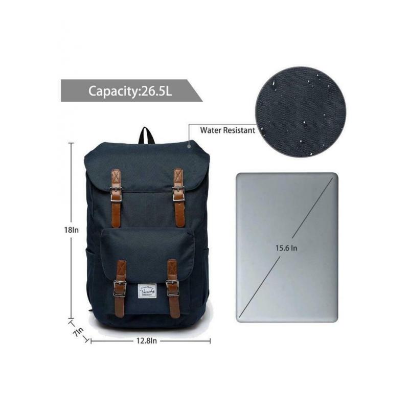 Backpack, navy, leather straps, water-resistant