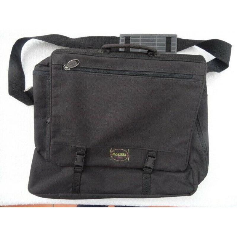 Black Canvas Multi-Compartment bag by Masters - Uni/School/Office/Laptop. Shoulder Strap.43 x 32 x12