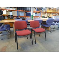 2 X WINE FABRIC & BLACK LEG STACKING OFFICE CHAIRS, MEETING, BOARDROOM,CANTEEN