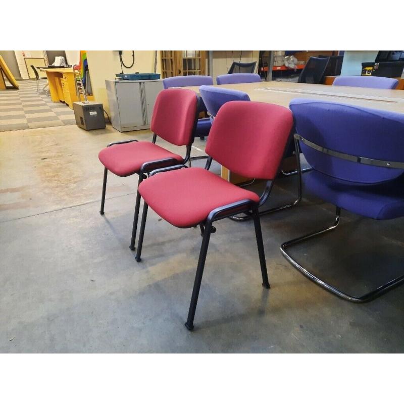 2 X WINE FABRIC & BLACK LEG STACKING OFFICE CHAIRS, MEETING, BOARDROOM,CANTEEN