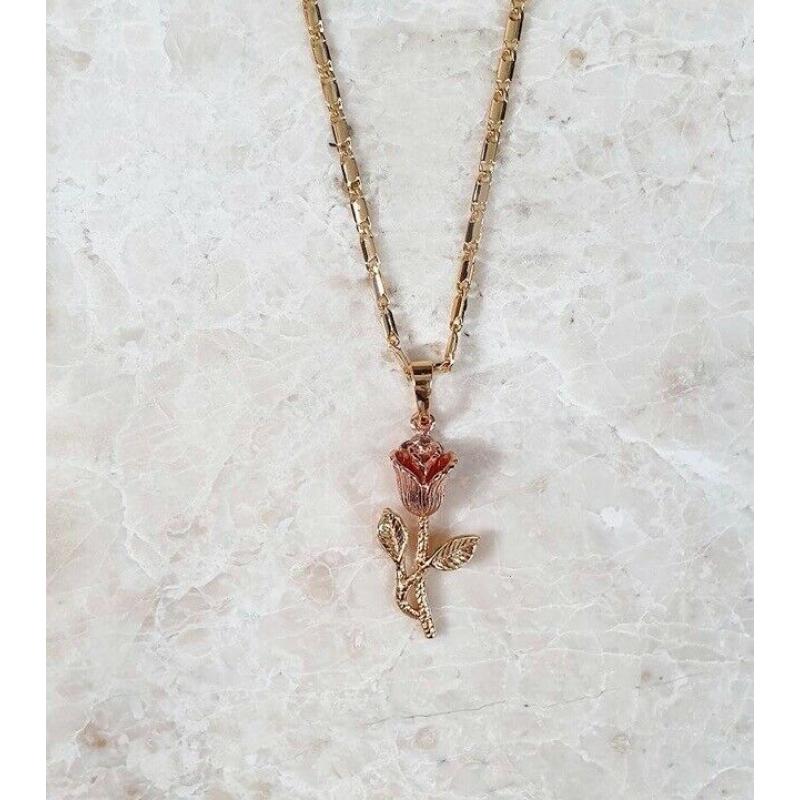 Rose flower necklace gold plated with chain