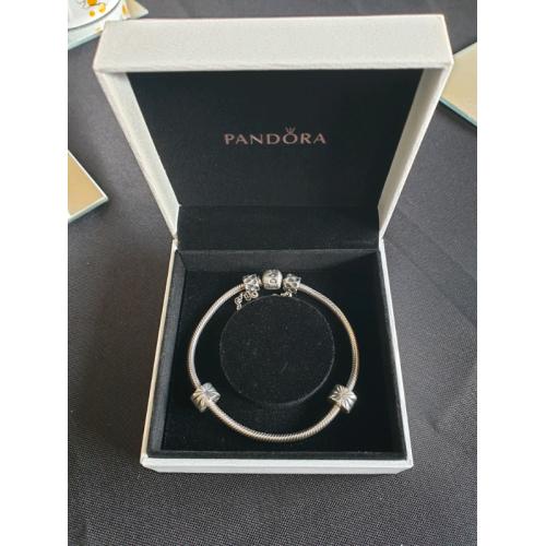 Pandora bracelet, safety chain and two clips