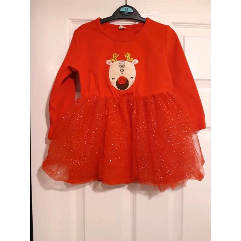 Girl's red reindeer tutu dress