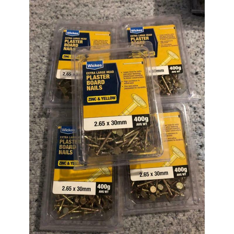 5 boxes of plasterboard nails (yellow and zinc )