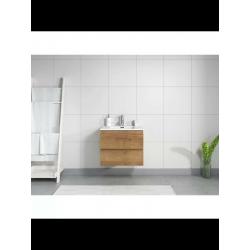 New wall hung vanity and basin wood finish - bathroom cabinet