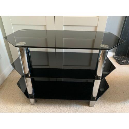 Black glass and chrome TV stand