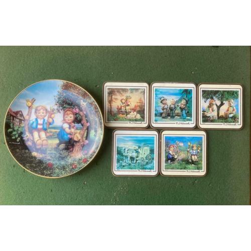 M J Hummels plate and 5 coasters