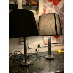 Pair of large polished lamps with new large shades.