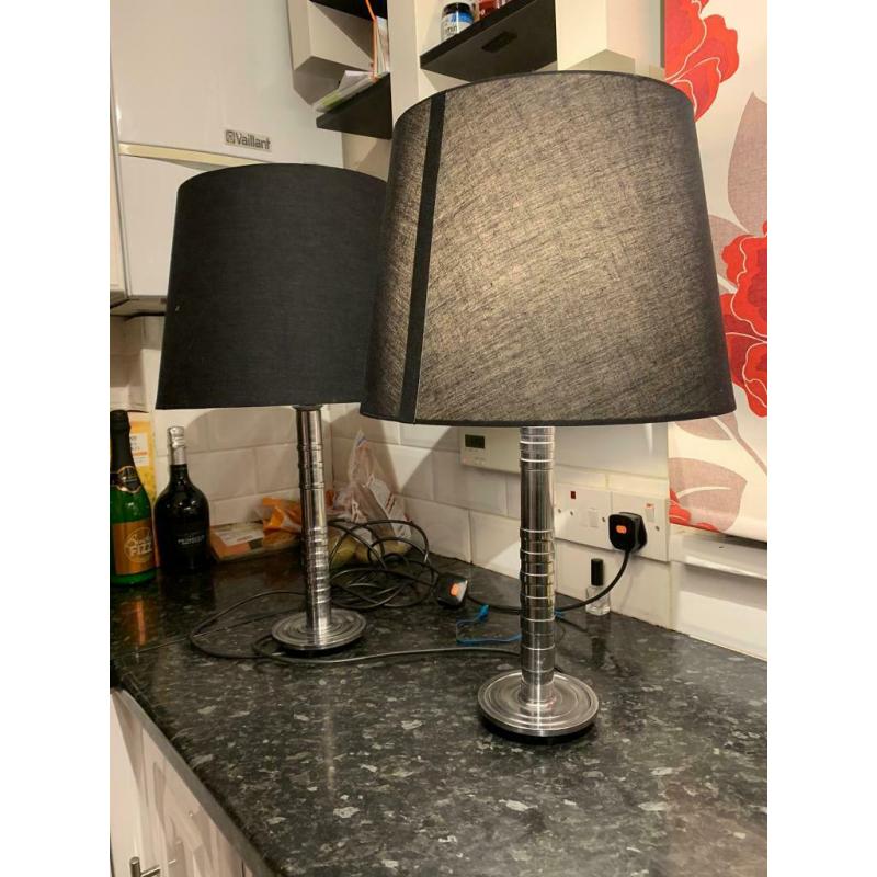 Pair of large polished lamps with new large shades.
